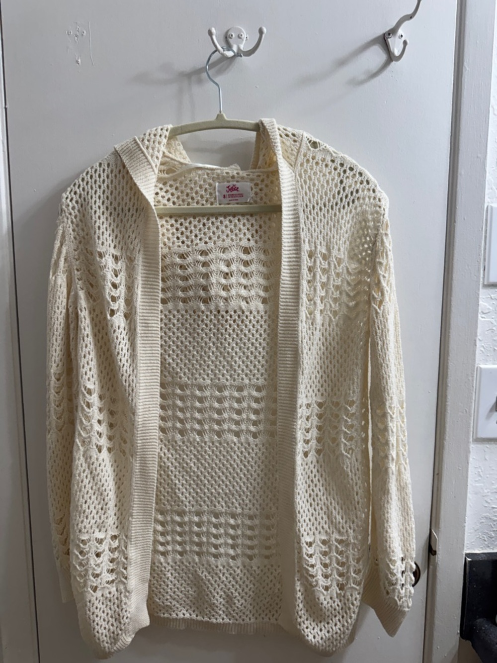 Jolie Cream Hooded Openwork Knit Cardigan